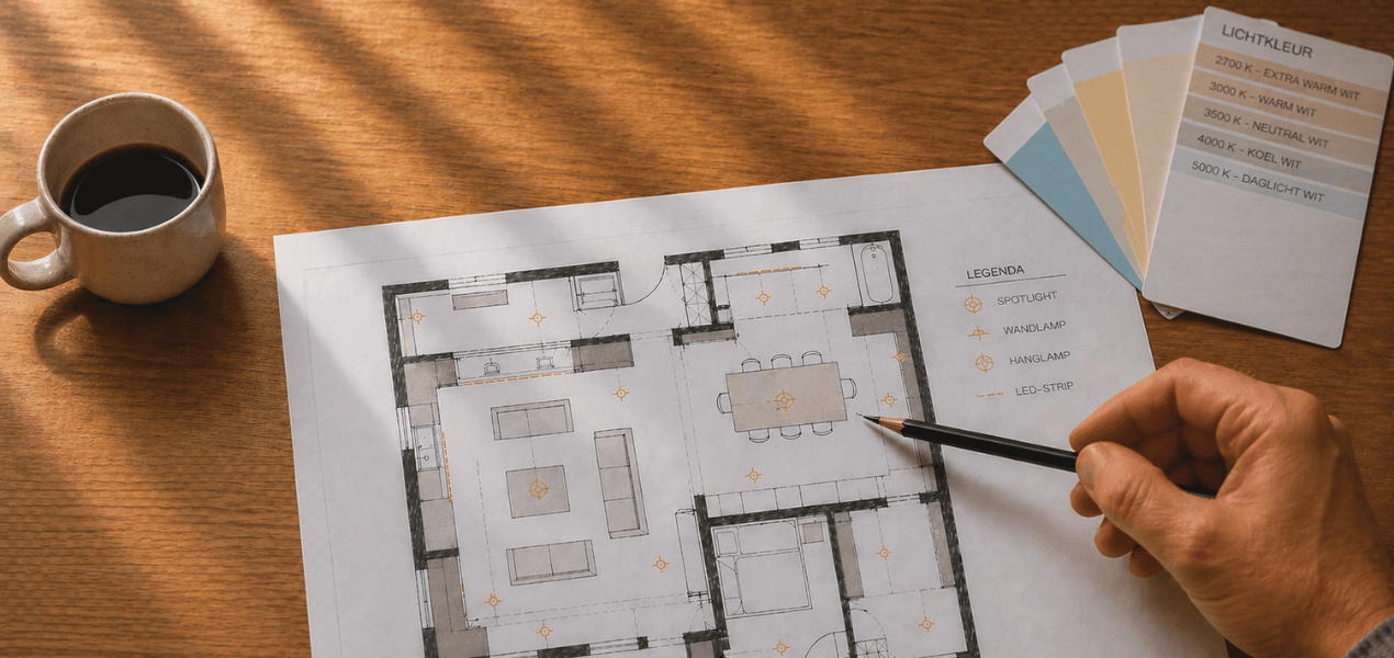 Lichtplan met kleurtemperaturen en plattegrond